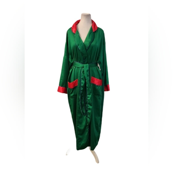 Victoria's Secret Satin Green/Pink Kimono Style Robe - Picture 4 of 11